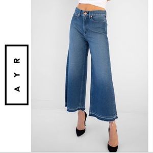 $225~AYR~’The Must’ High Waisted Wide Leg Cropped MOM Jeans with Frayed Hem~32